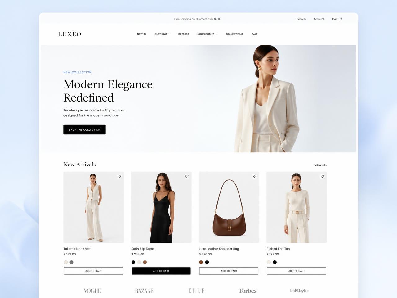 Luxéo Fashion Store website design shown on desktop
