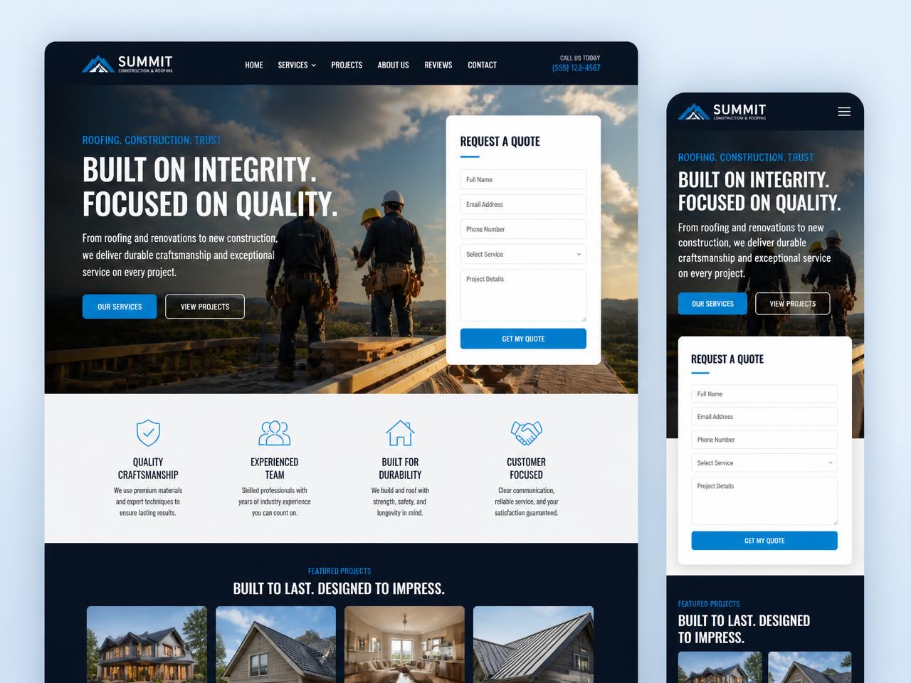Summit Construction & Roofing website design shown on desktop & mobile